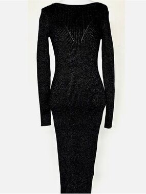 Kourt Black Long Sleeve Ribbed Bodycon Midi Dress